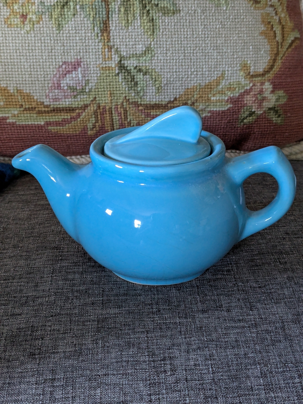 Beautiful Glazed Blue Ceramic One Person Teapot with Lid - Classic Round Design
